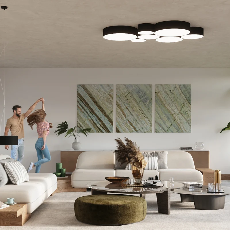 Deckenleuchte rund schwarz minimalistisches Wohnzimmer - Modell Asterion