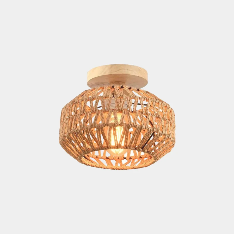 Semi-Flush Ceiling Light / Pendant Light Boho Hemp Rope Round Cage