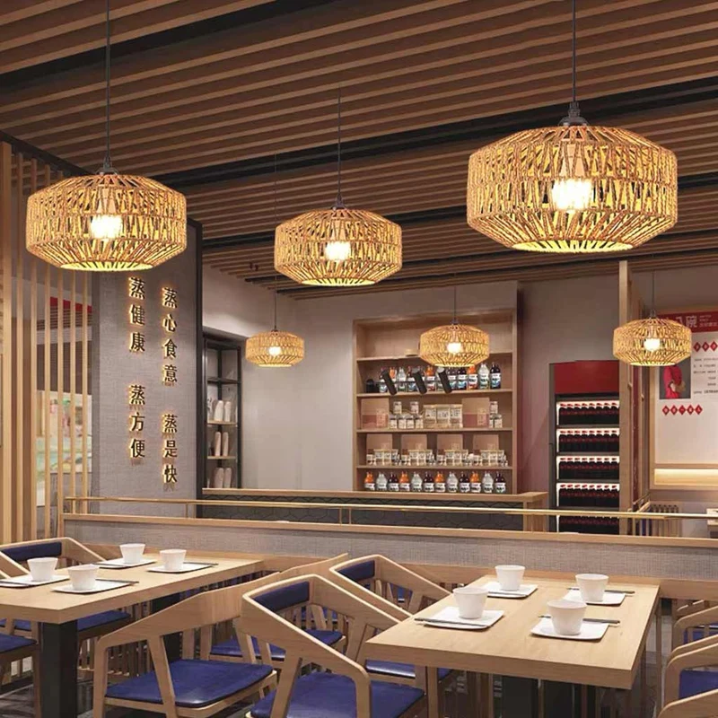 Semi-Flush Ceiling Light / Pendant Light Boho Hemp Rope Round Cage