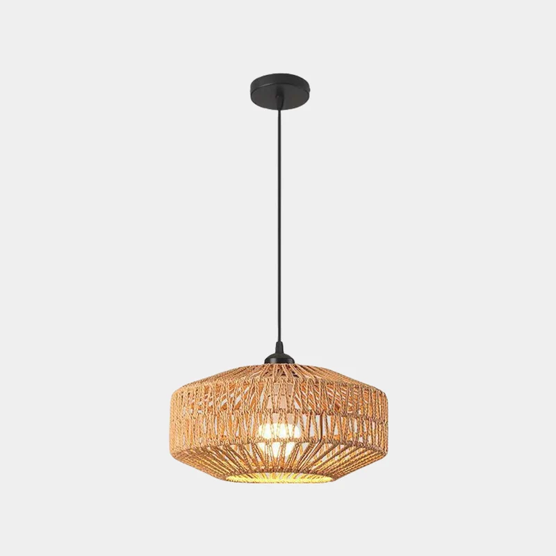 Semi-Flush Ceiling Light / Pendant Light Boho Hemp Rope Round Cage