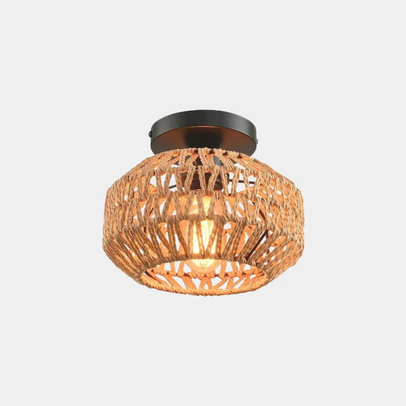 Semi-Flush Ceiling Light / Pendant Light Boho Hemp Rope Round Cage
