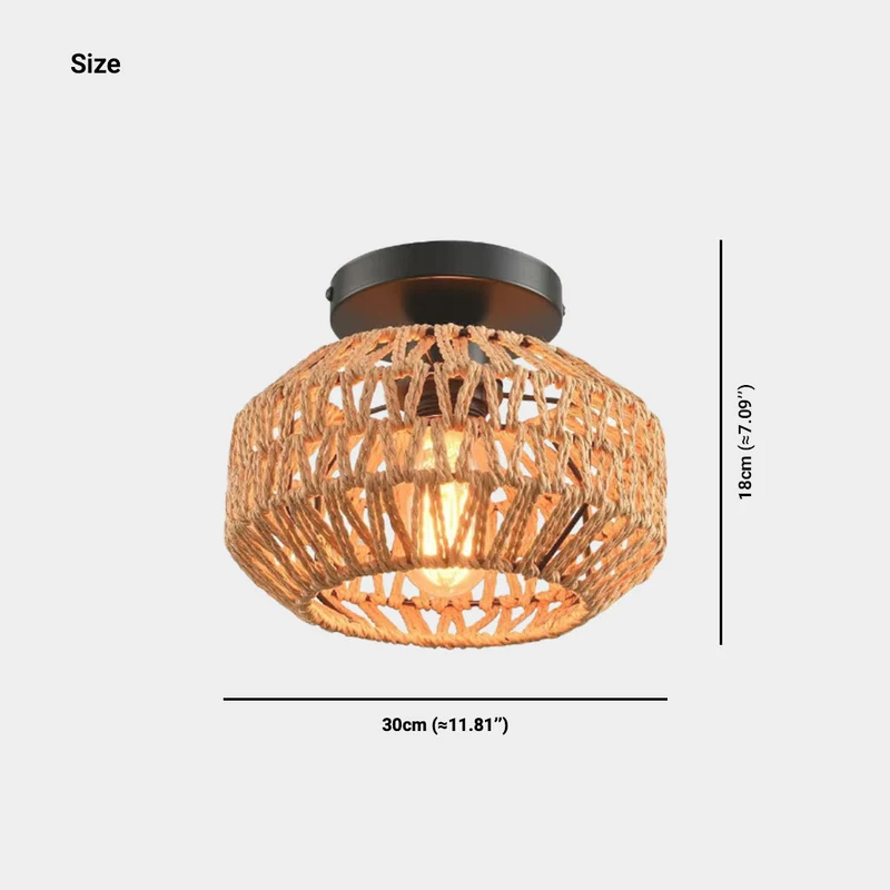 Semi-Flush Ceiling Light / Pendant Light Boho Hemp Rope Round Cage