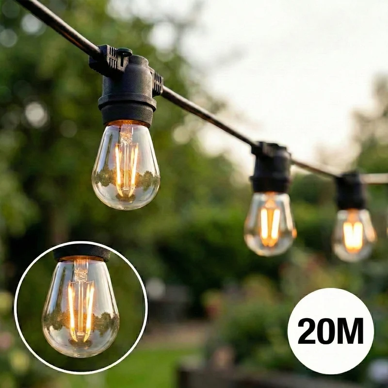 Komplettset | Pin-Kabel 20 Meter | inkl. 20 Glühlampen | 1W | 2700K