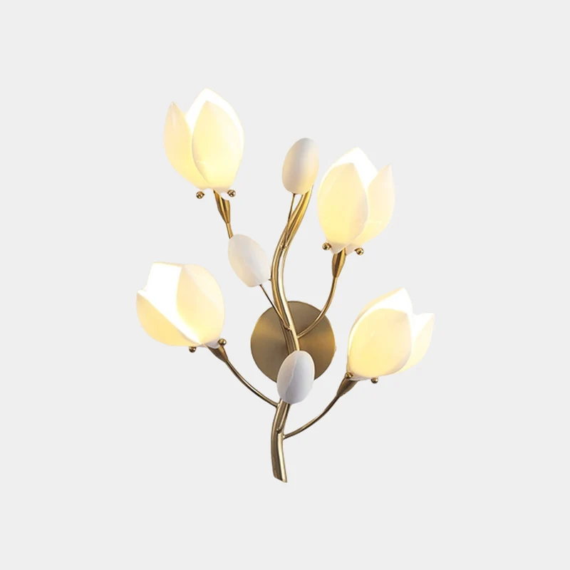 Wall / Floor Lamp Artistic Ceramic Magnolia, Gold & White