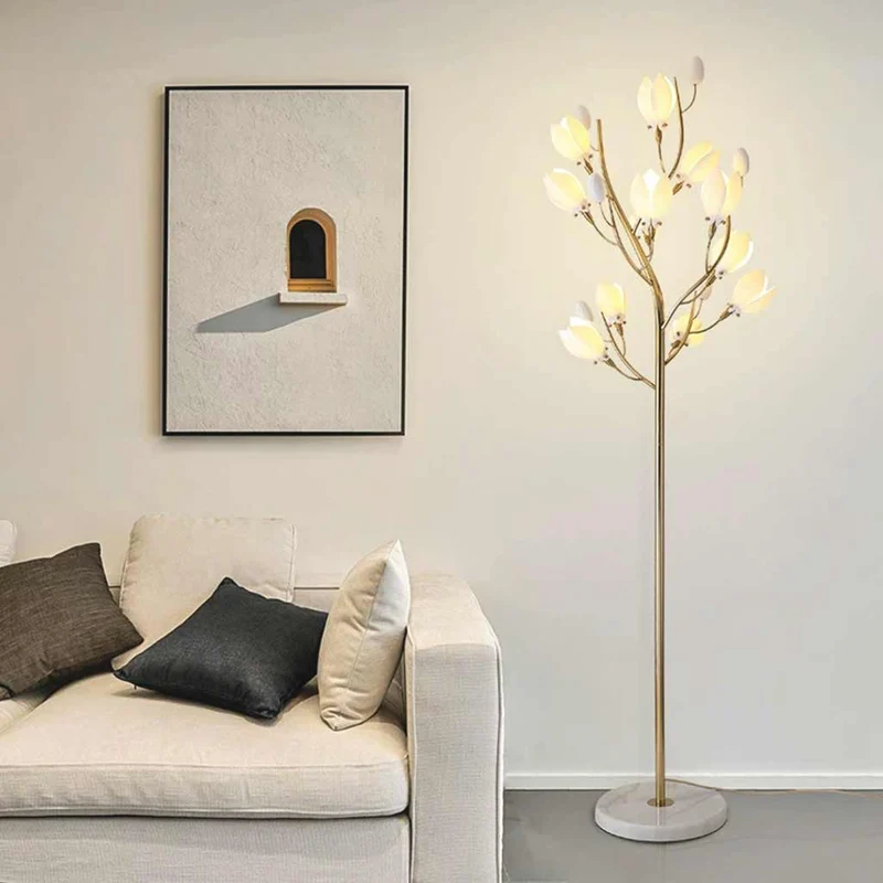 Wall / Floor Lamp Artistic Ceramic Magnolia, Gold & White
