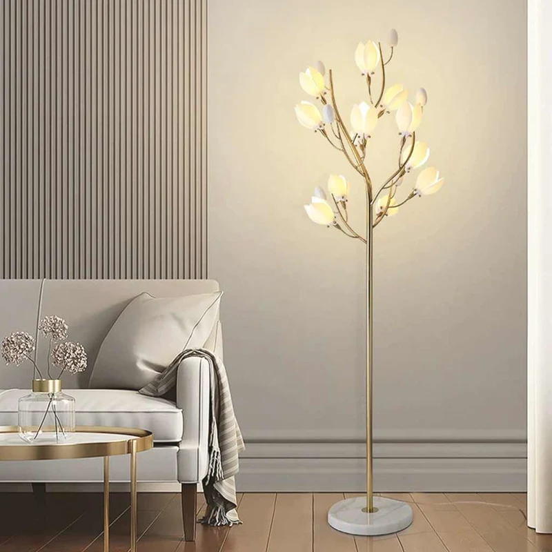 Wall / Floor Lamp Artistic Ceramic Magnolia, Gold & White