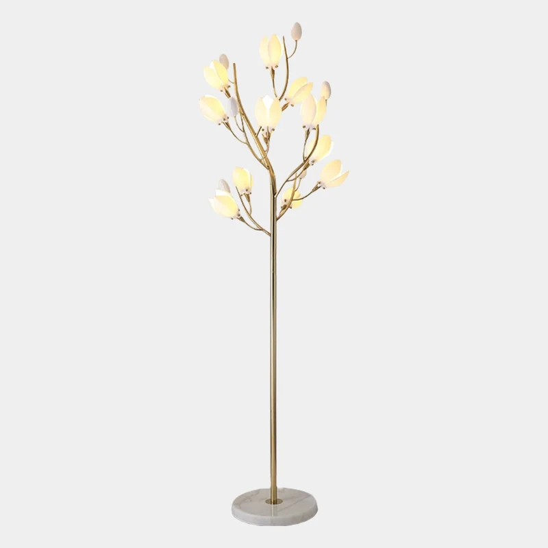 Wall / Floor Lamp Artistic Ceramic Magnolia, Gold & White