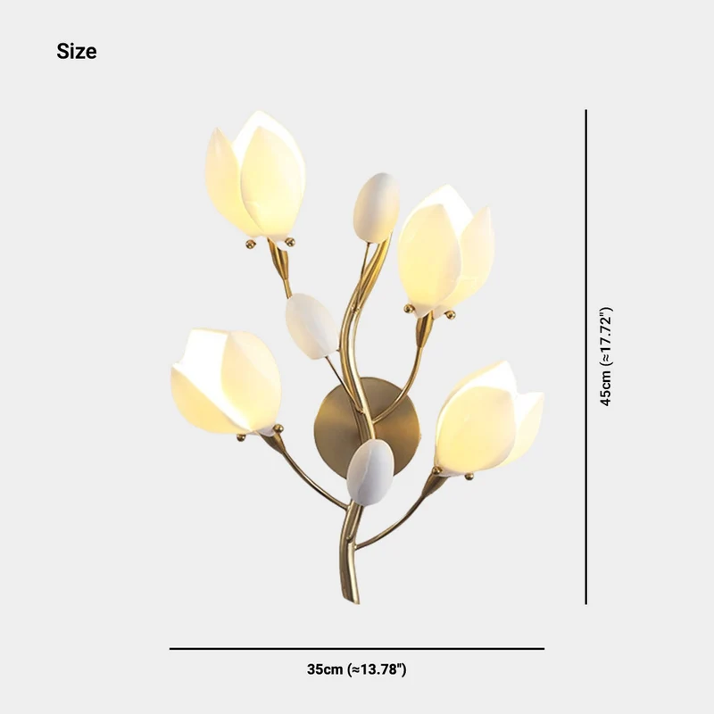 Wall / Floor Lamp Artistic Ceramic Magnolia, Gold & White