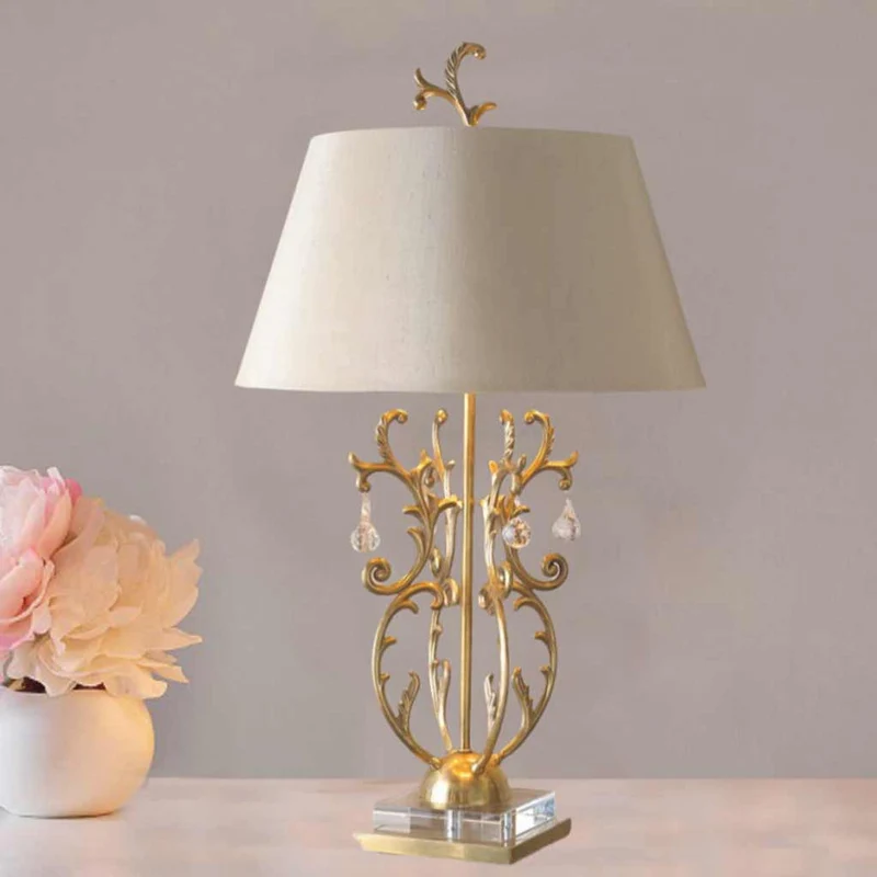 Table Lamp Classic Brass Branch with Fabric Shade