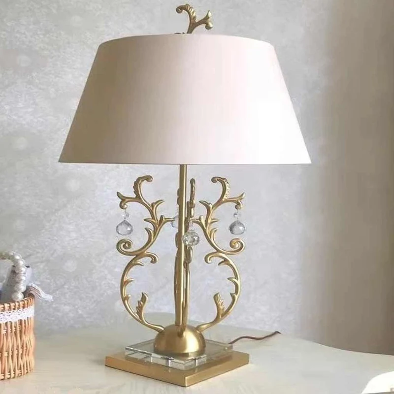 Table Lamp Classic Brass Branch with Fabric Shade