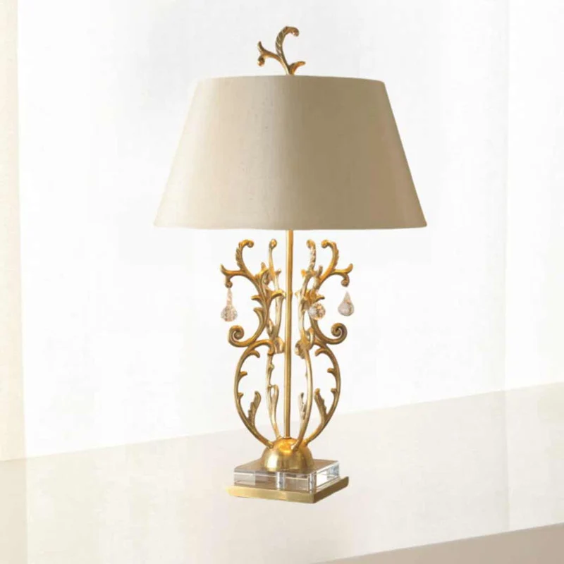 Table Lamp Classic Brass Branch with Fabric Shade
