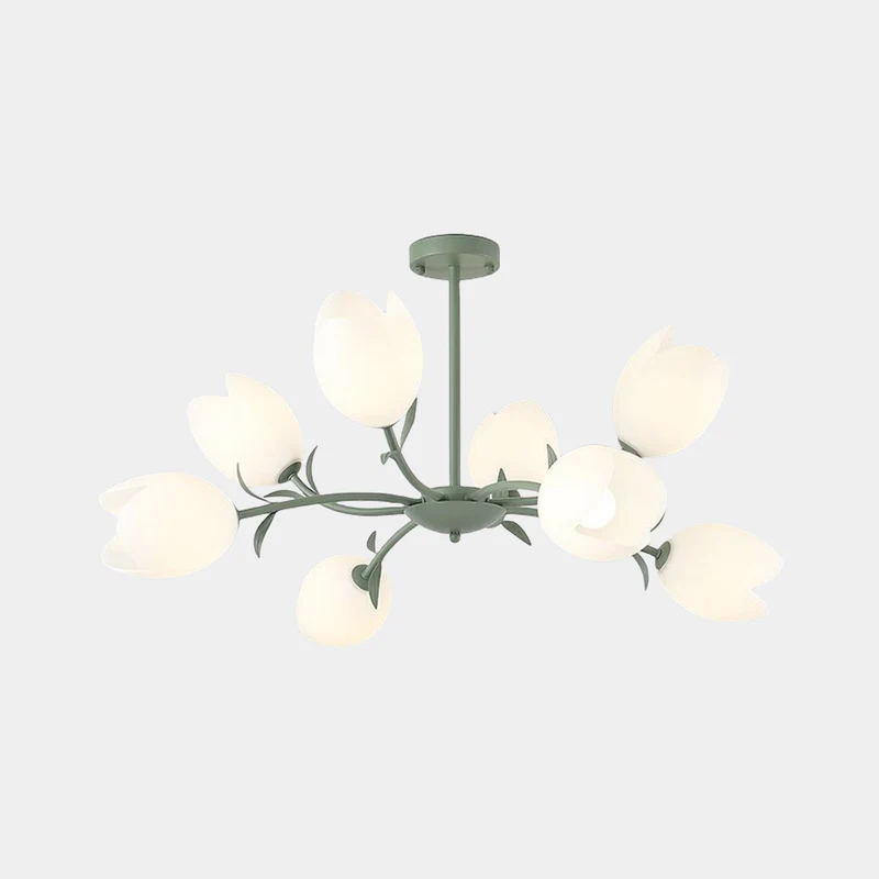 Chandelier Cream Branch Plastic Flower Tulip, White / Green