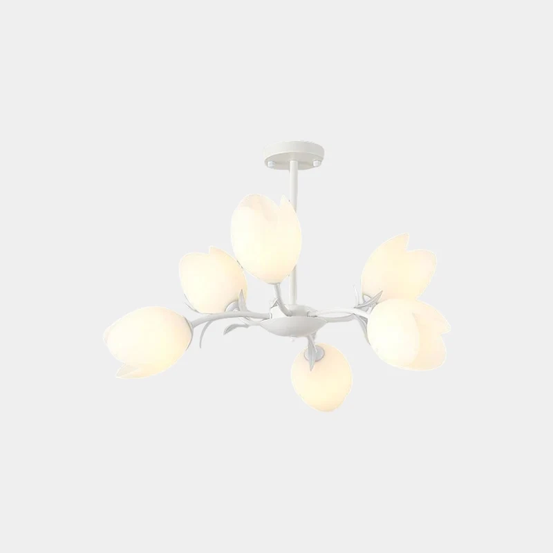Chandelier Cream Branch Plastic Flower Tulip, White / Green