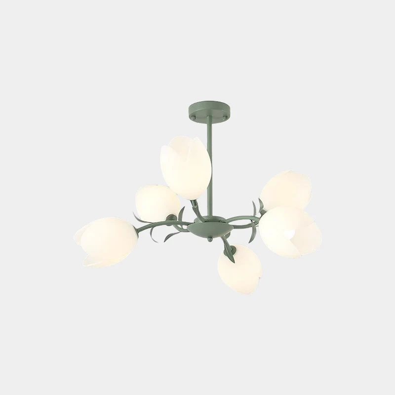 Chandelier Cream Branch Plastic Flower Tulip, White / Green