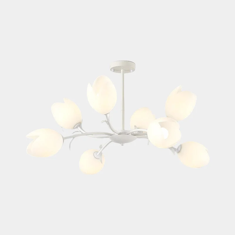 Chandelier Cream Branch Plastic Flower Tulip, White / Green
