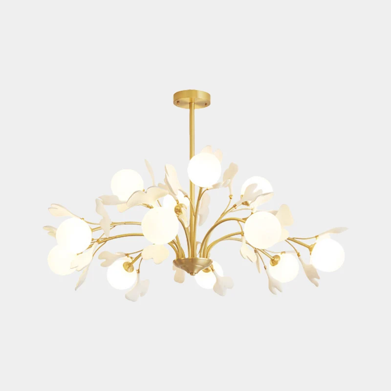 Chandelier Brass Glass Ball Ceramic Ginkgo Leaves