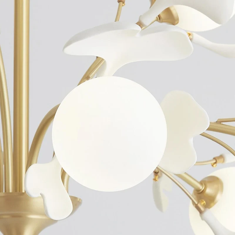 Chandelier Brass Glass Ball Ceramic Ginkgo Leaves