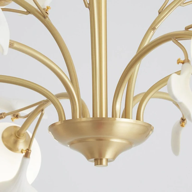 Chandelier Brass Glass Ball Ceramic Ginkgo Leaves
