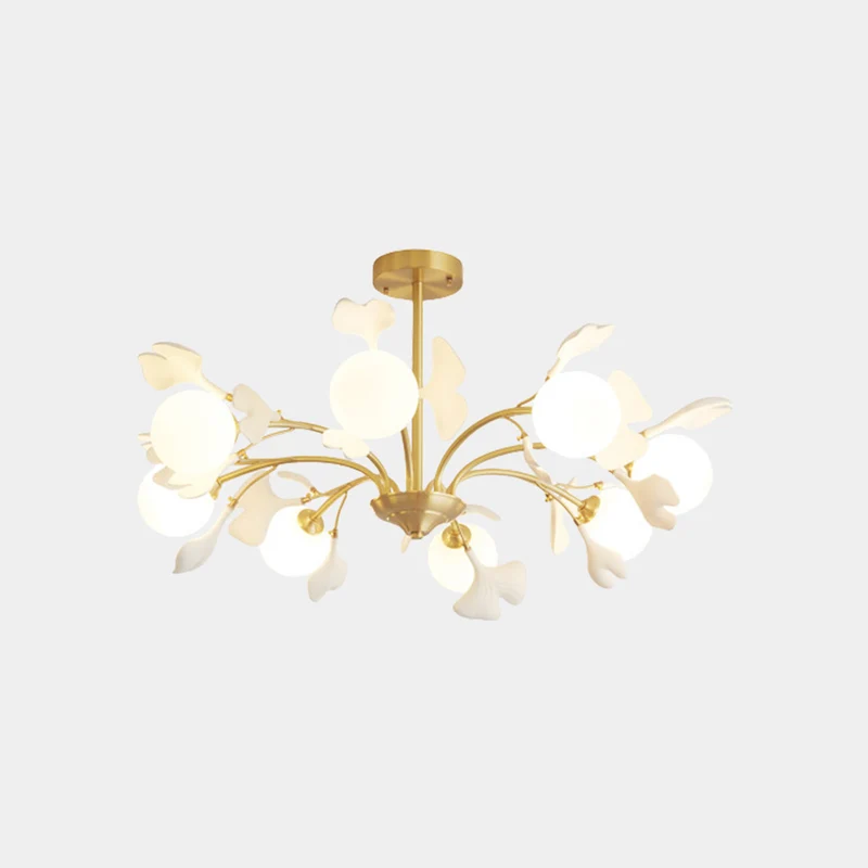 Chandelier Brass Glass Ball Ceramic Ginkgo Leaves