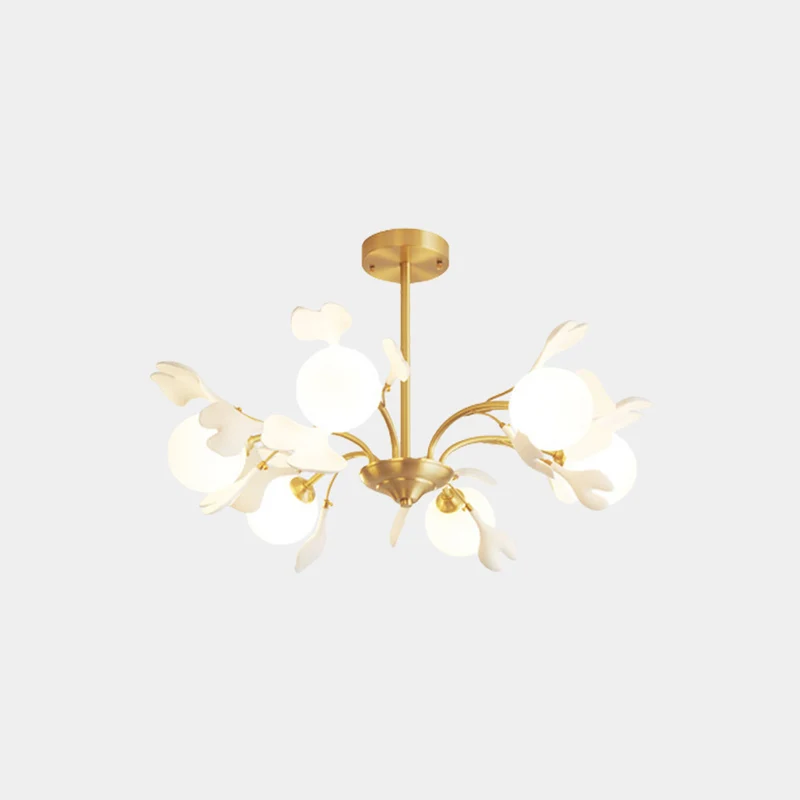 Chandelier Brass Glass Ball Ceramic Ginkgo Leaves