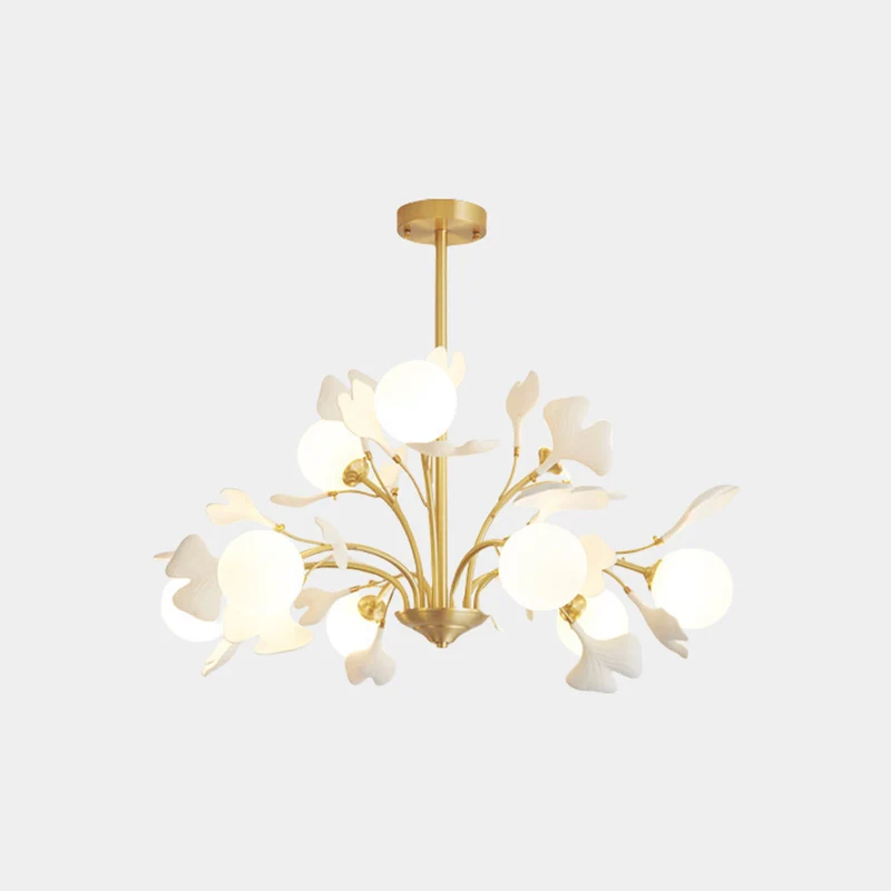 Chandelier Brass Glass Ball Ceramic Ginkgo Leaves