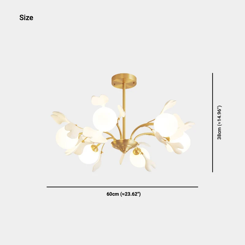 Chandelier Brass Glass Ball Ceramic Ginkgo Leaves