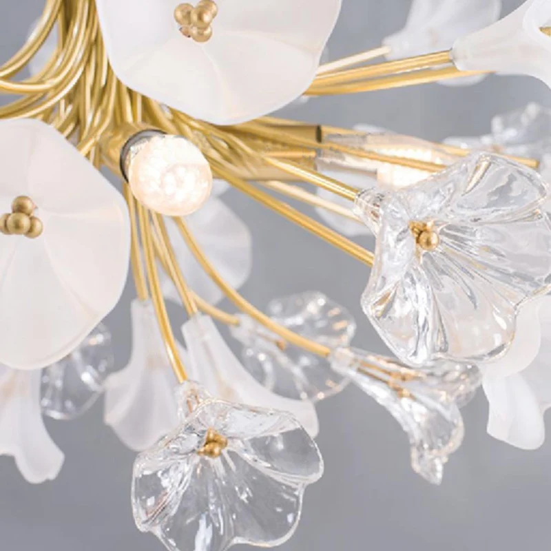 Chandelier Beautiful Brass Branch Glass Jasmine Flower