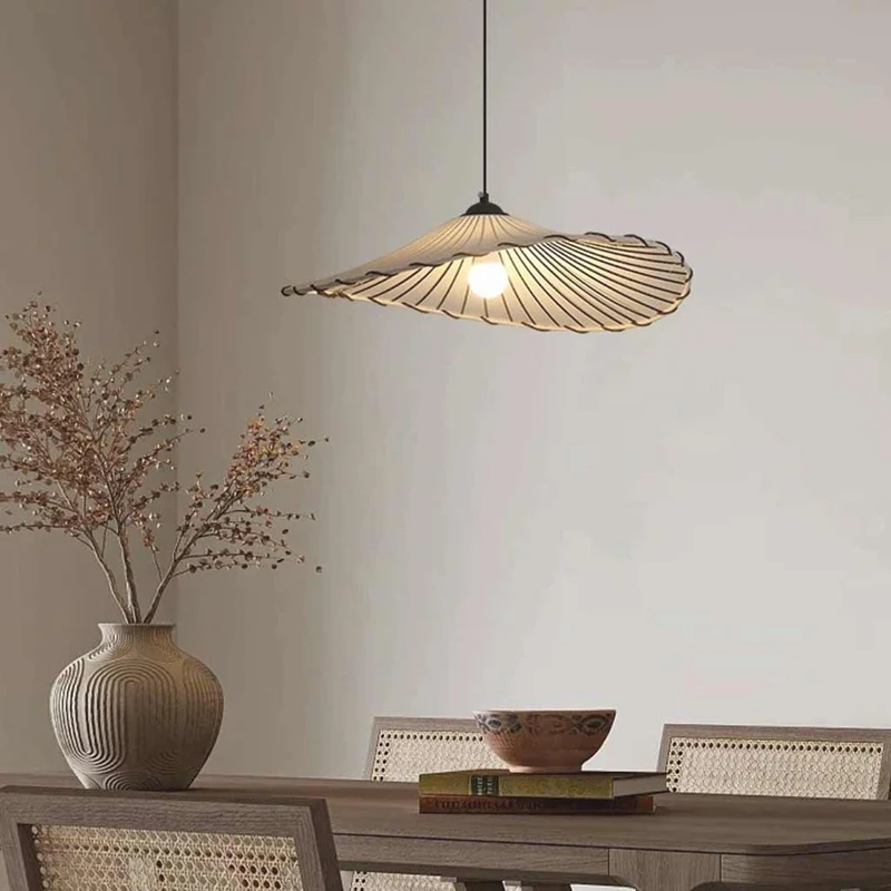 Pendant Light Japandi Retro Cloth Linen Lotus Leaf