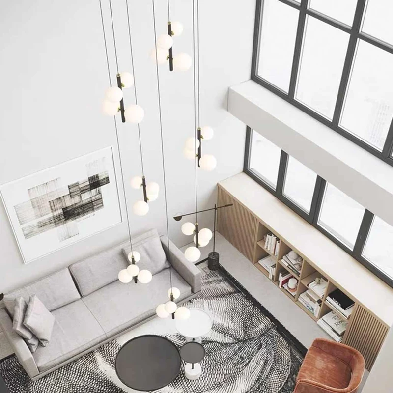 Chandelier Modern Glass Ball for Staircase High Ceiling