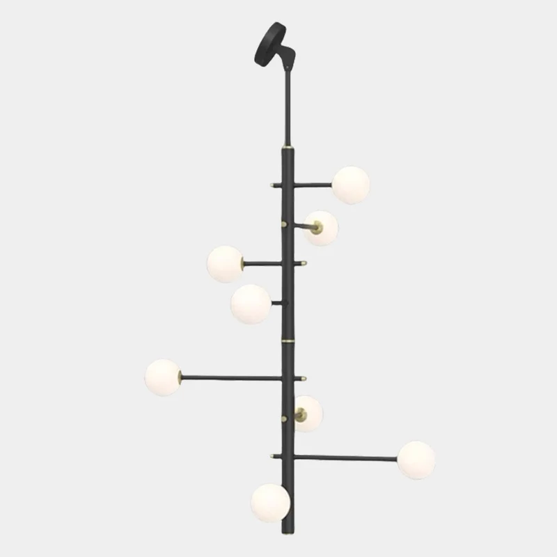 Chandelier Glass Globe High Sloped Ceiling, White & Black