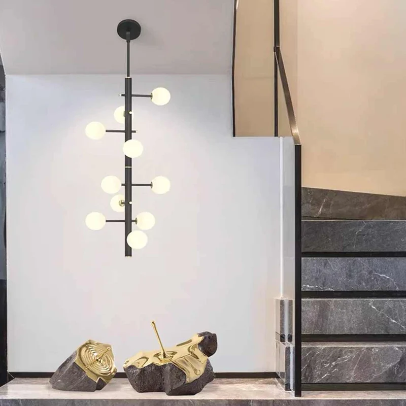 Chandelier Glass Globe High Sloped Ceiling, White & Black