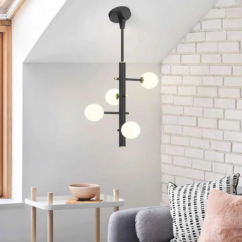 Chandelier Glass Globe High Sloped Ceiling, White & Black
