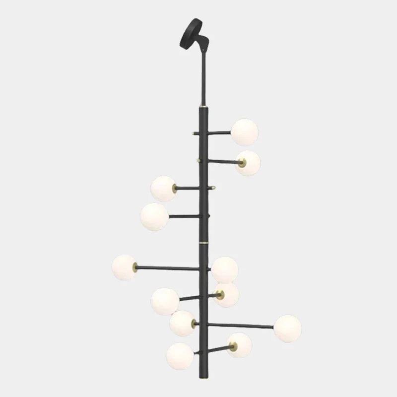 Chandelier Glass Globe High Sloped Ceiling, White & Black