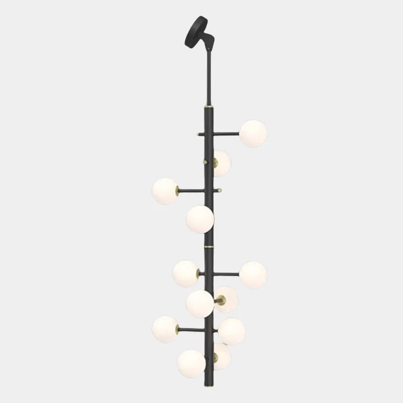 Chandelier Glass Globe High Sloped Ceiling, White & Black