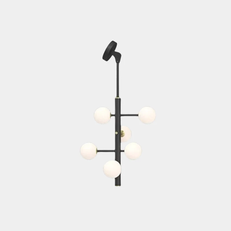 Chandelier Glass Globe High Sloped Ceiling, White & Black