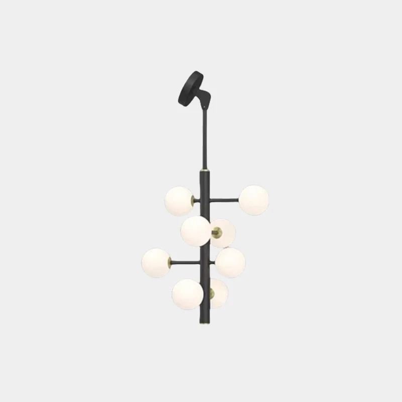 Chandelier Glass Globe High Sloped Ceiling, White & Black