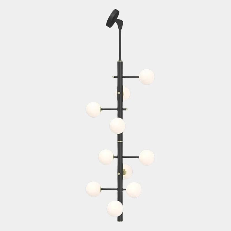 Chandelier Glass Globe High Sloped Ceiling, White & Black