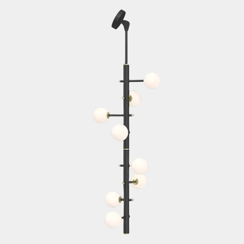 Chandelier Glass Globe High Sloped Ceiling, White & Black