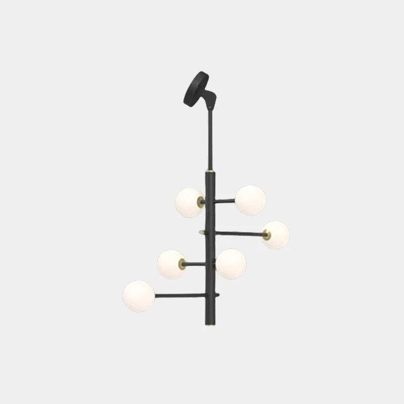 Chandelier Glass Globe High Sloped Ceiling, White & Black