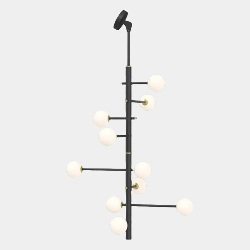 Chandelier Glass Globe High Sloped Ceiling, White & Black