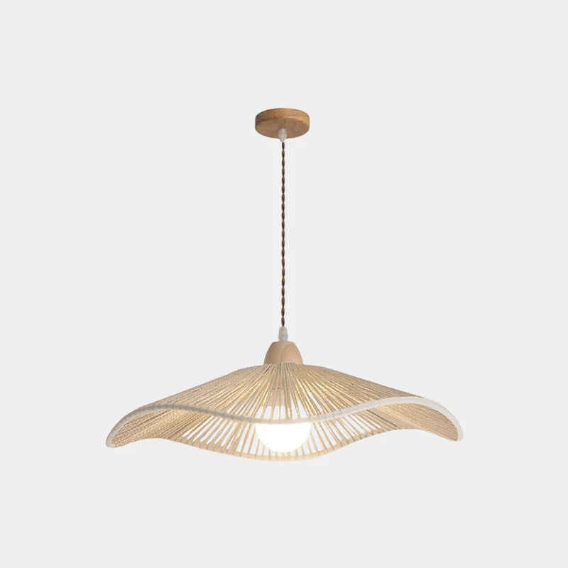 Pendant Light Japandi Hemp Rope Straw Hat, Log / Walnut