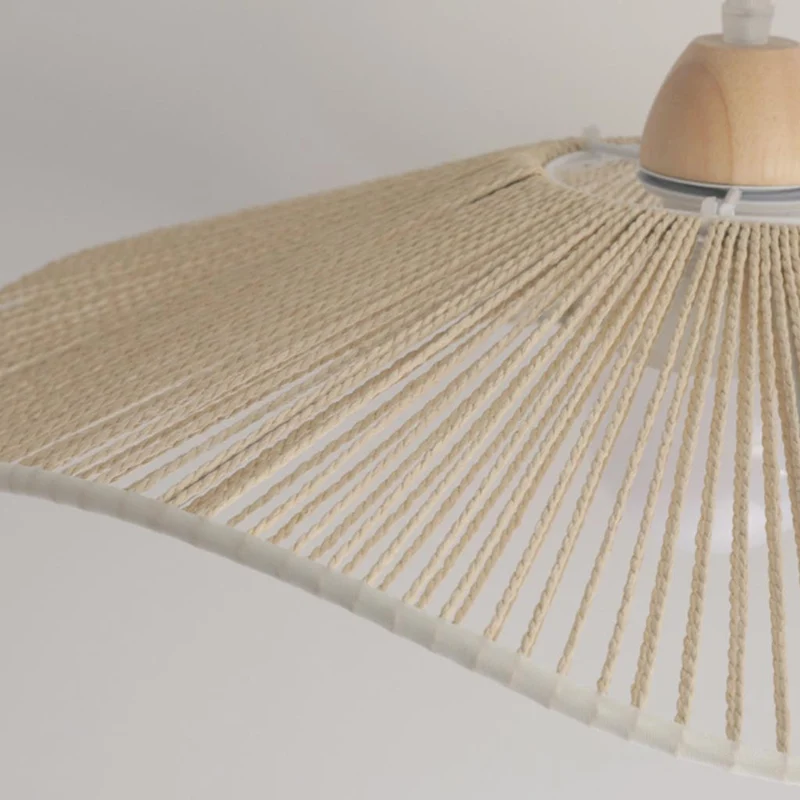 Pendant Light Japandi Hemp Rope Straw Hat, Log / Walnut