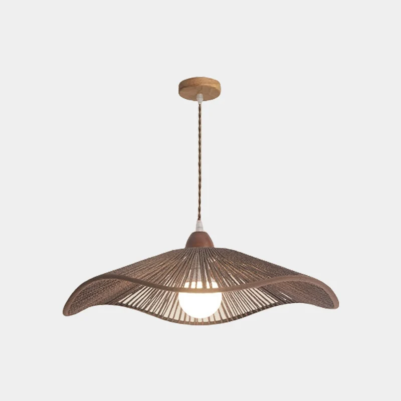 Pendant Light Japandi Hemp Rope Straw Hat, Log / Walnut