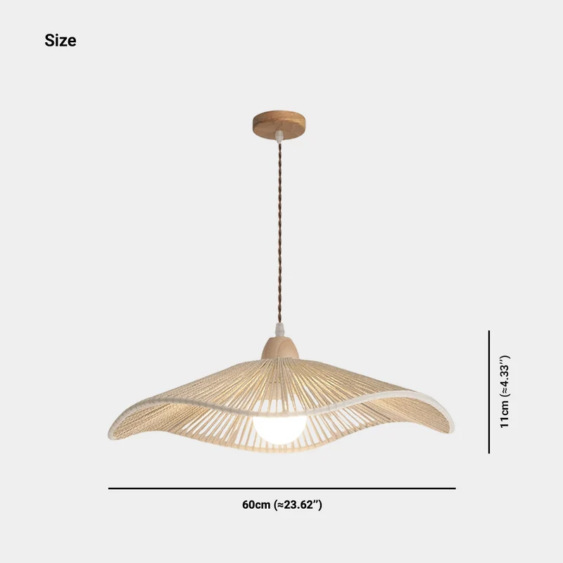 Pendant Light Japandi Hemp Rope Straw Hat, Log / Walnut