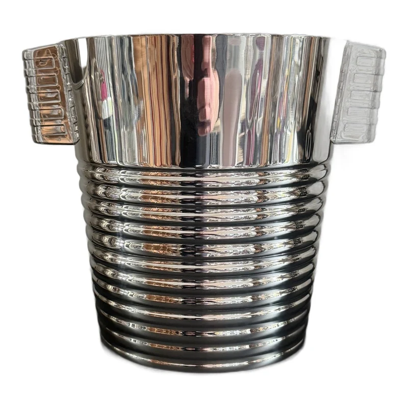 Casa Padrino Luxus Sektkühler Silber mit Rillendekor - Weinkühler mit 2 Griffen