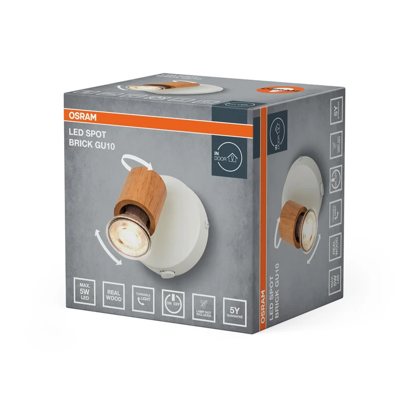 OSRAM LED Spot Brick Wandleuchte 1xGU10 Weiß und Holz