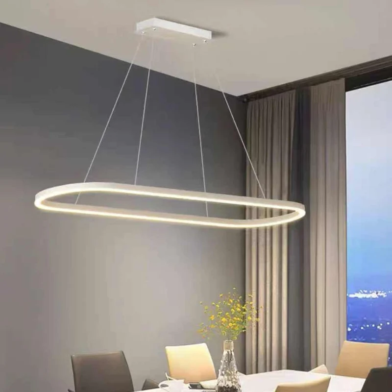 Pendant Light Simple Oval Dimmable LED, Black / White