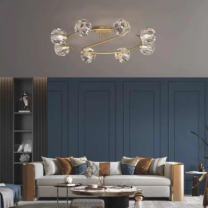Semi-Flush Mount Ceiling Light Luxury Glass Crystal Globe