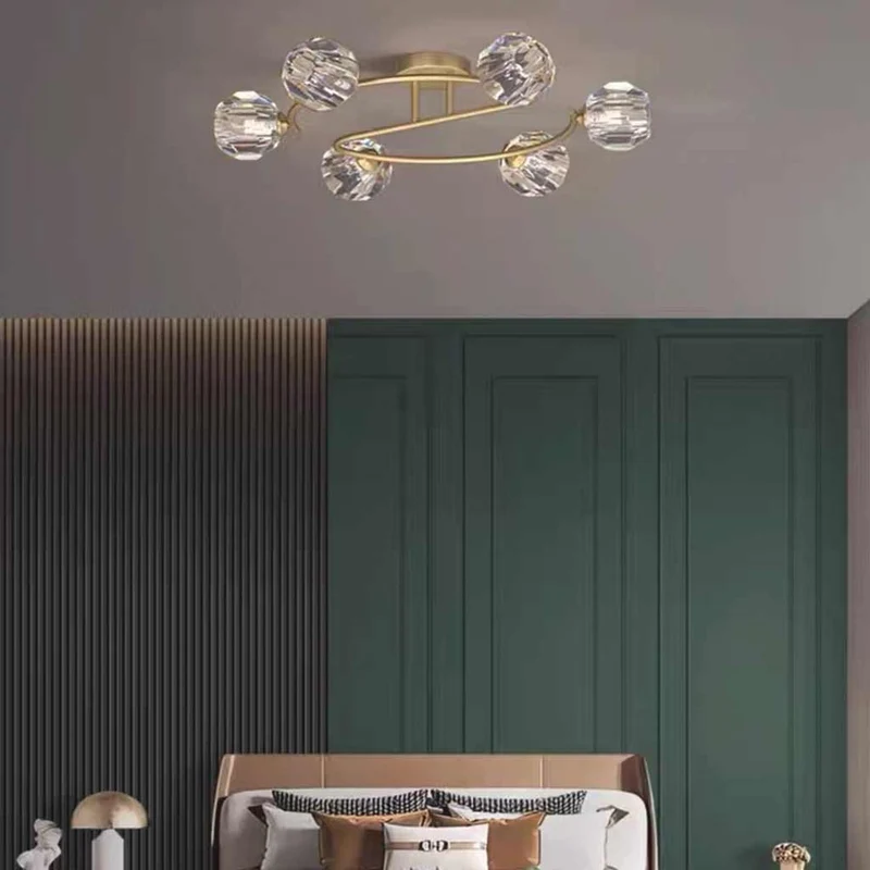 Semi-Flush Mount Ceiling Light Luxury Glass Crystal Globe