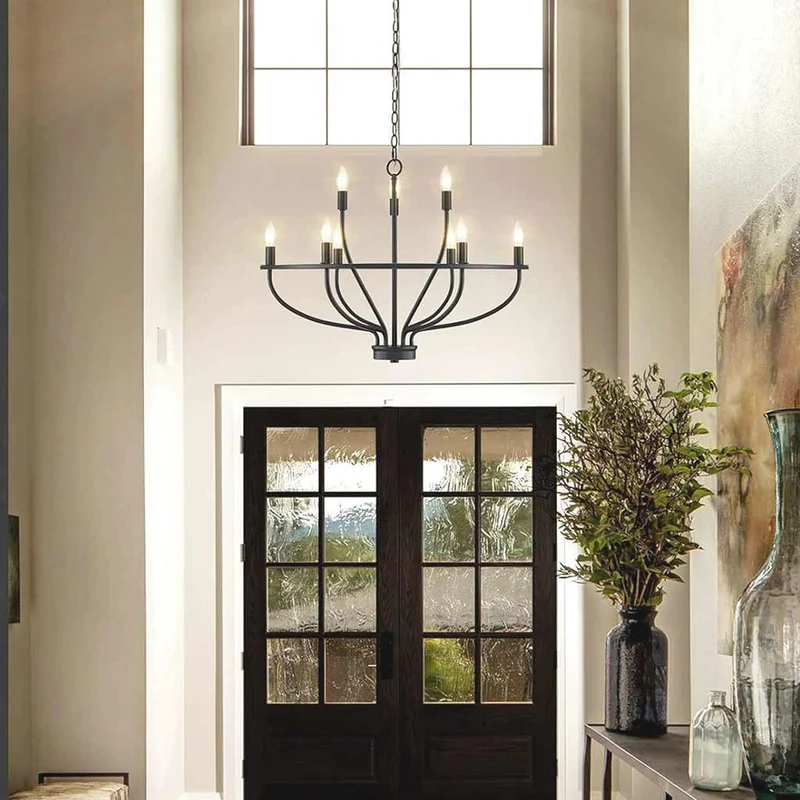 Chandelier Farmhouse Rustic Circular Branch Candle, Black / Gold